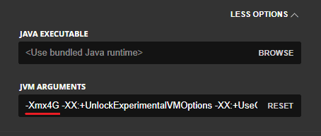 jvm arguments minecraft at launcher